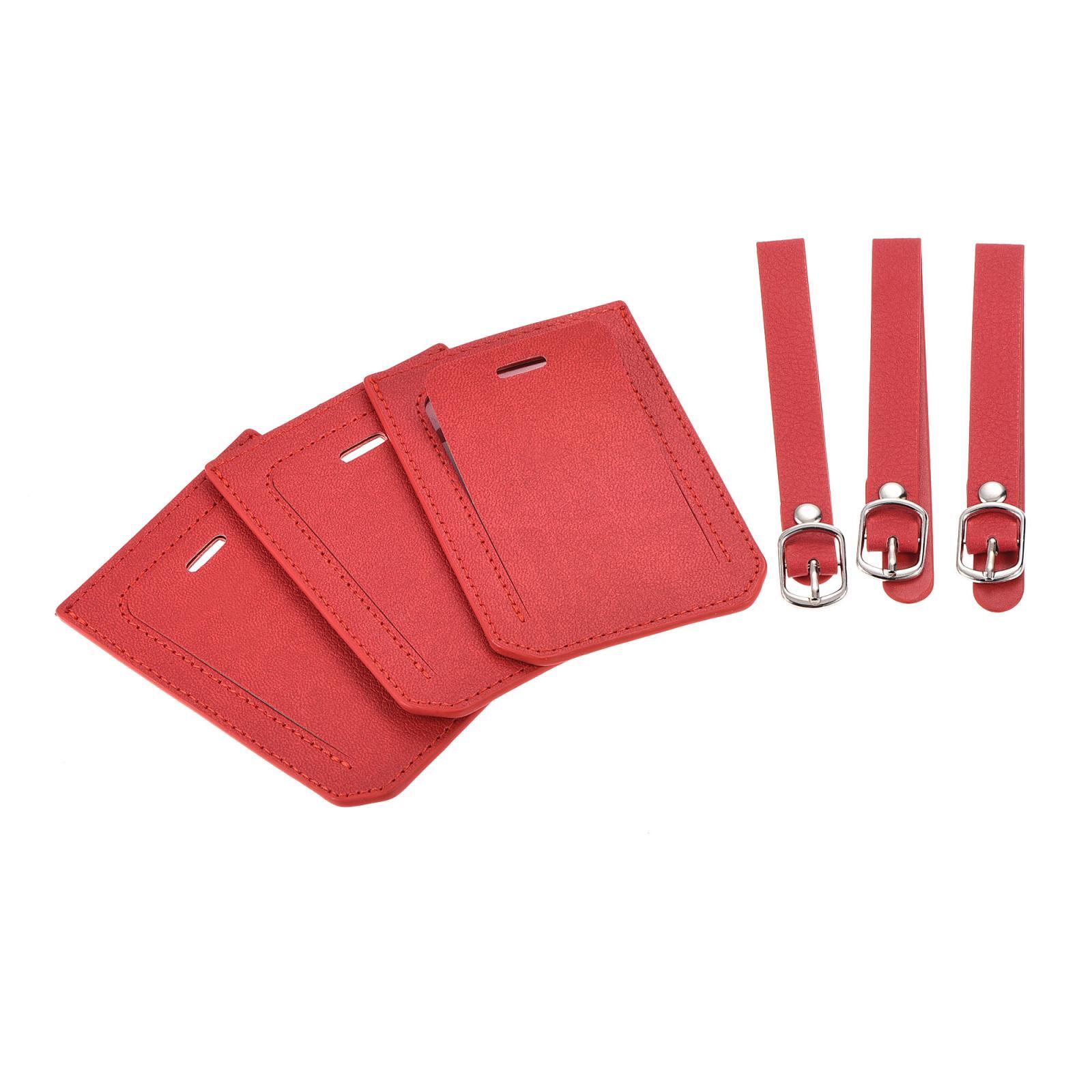 Red PU Luggage Tags - 10x7cm Baggage Identifiers, Pack of 3-image