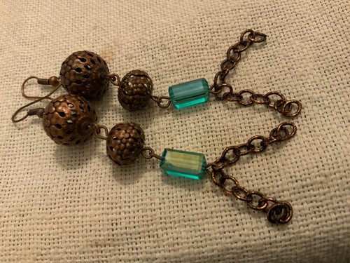 Copper tassel long earrings for festival fashion runway concert 3.5 inches long - Picture 2 of 5