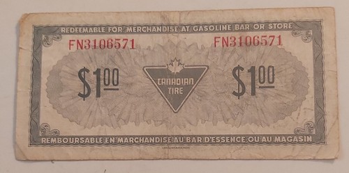 VERY RARE VTG "CTC $1.00-CANADIAN TIRE COUPON" SERIES CTC S1-FN  FAIR- STAINS - Foto 2 di 2