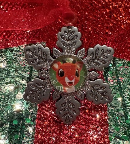New Rudolph Red Nosed Reindeer Silver Sparkle Snowflake Christmas Tree ...