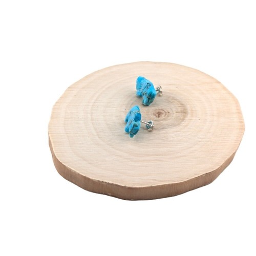 Handcrafted Native American Carved Buffalo Stud Earrings stabilized Turquoise ** - Picture 7 of 9