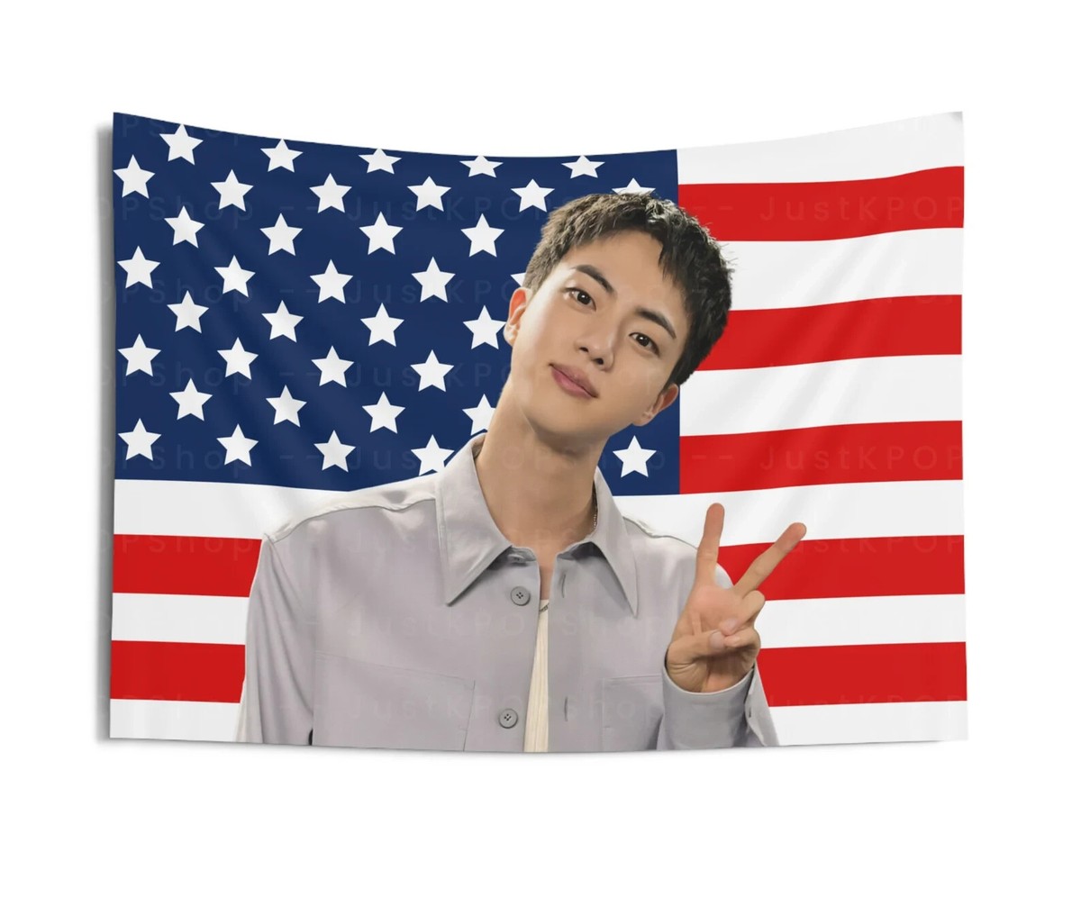 KPOP FLAG] BTS JIN American Flag Wall Tapestry Army Fan Merch For