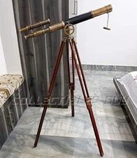 Nautical Style Black Leather Telescope Maritime Brass Antique Double Barrel Desi