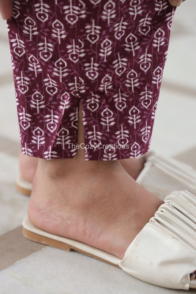 Indian Block Print Cotton Fabric Night Dress Natural Color Top Pant