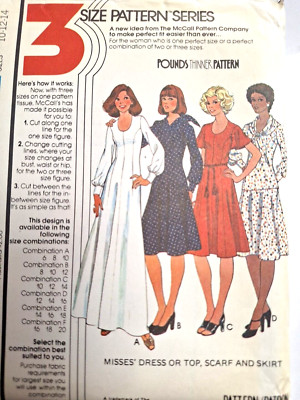 Dress Top Skirt Scarf Princess 10 12 14 McCalls 5412 Sewing Pattern VTG Carefree