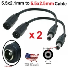 2pc 17cm 5.5x2.5mm Male Plug to 5.5x2.1mm Female Jack DC Power Adapter cable