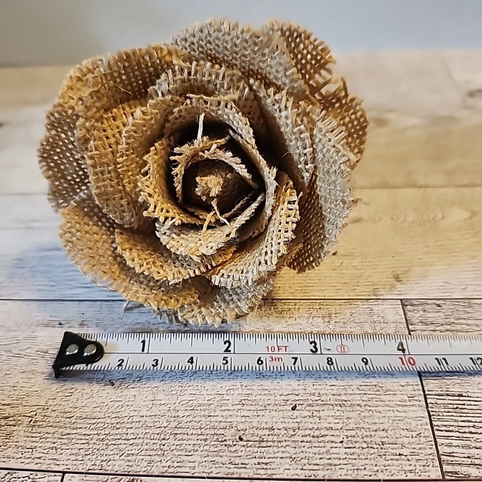 4 flores de yute de arpillera rosa artesanía rústica granja decoración en mal estado Foto 4 de 4