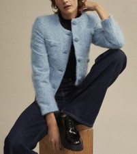Nwt Mango Mng Tweed Jacket With Buttons Tweed Sky Blue Size Xs