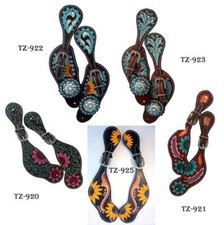5 7" Assorted Kids/ Youth Spur Straps Tooled Painted Bling Crystals Sunflowers