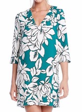 Karen Kane 1L19226 Green/White Magnolia Print Crepe Shift Dress - $138