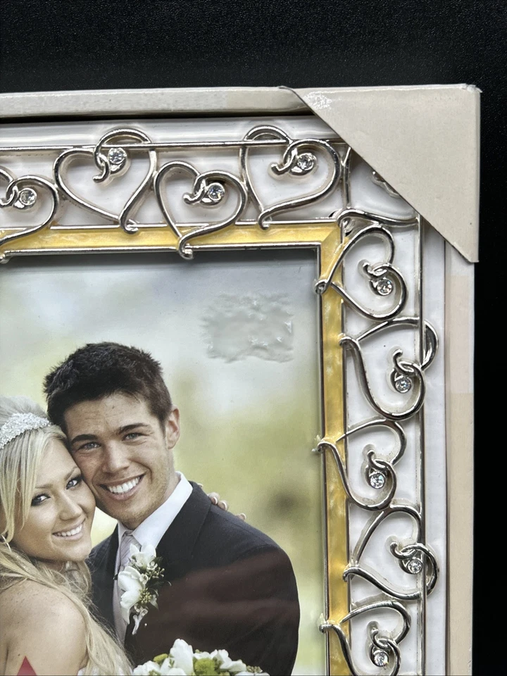 "Marcos Lawrence 5X7"" marco de fotos de boda corazones plateados y pedrería" Foto 3 de 4