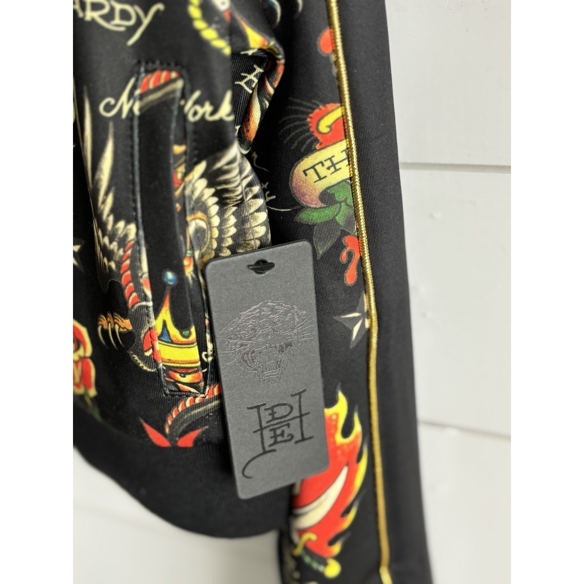 Ed Hardy Y2K Black Crop Zip Up Track Jacket Tattoo Womens Small NWT 0622 View 3