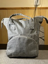 Gray Canvas Large Diaper Backpack with Adjustable Strap  Multiple Compartments