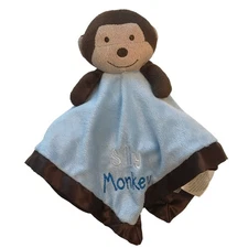 Baby Kiss Silly Monkey Baby Lovey Blue Brown Security Blanket Satin Plush