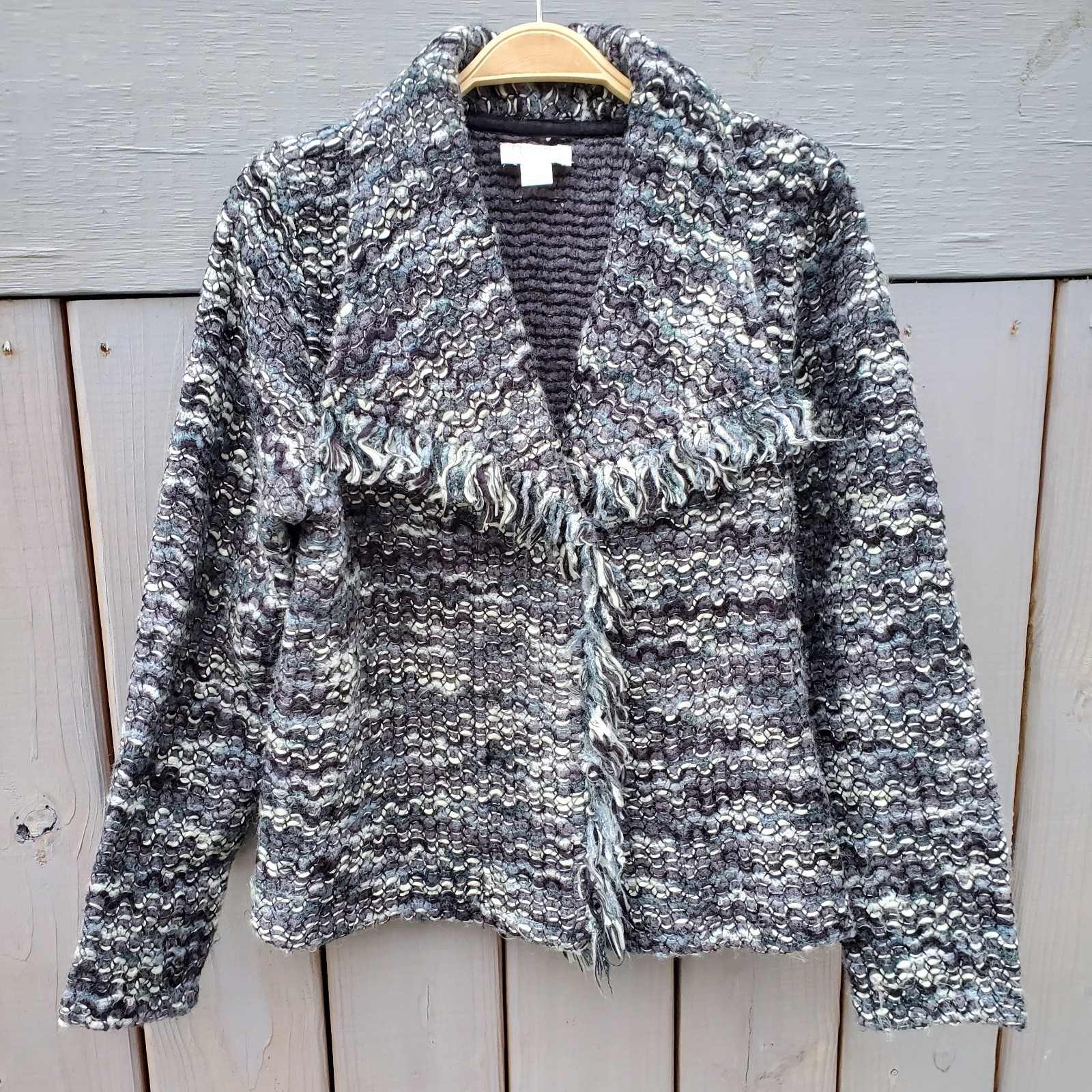 Christopher & Banks Women's Tweed Wool Blend Cardigan Sweater Size S Fringed