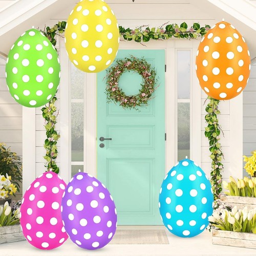 6 Pcs Colorful Inflatable Easter Eggs Outdoor Decorations with Hand Pump East...