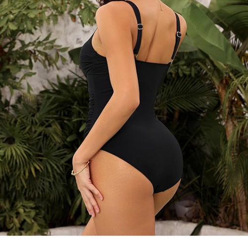 BMJL Damen Tummy Control Einteiler Badeanzug - V-Ausschnitt schwarz Badeanzug XXL - Bild 2 von 4