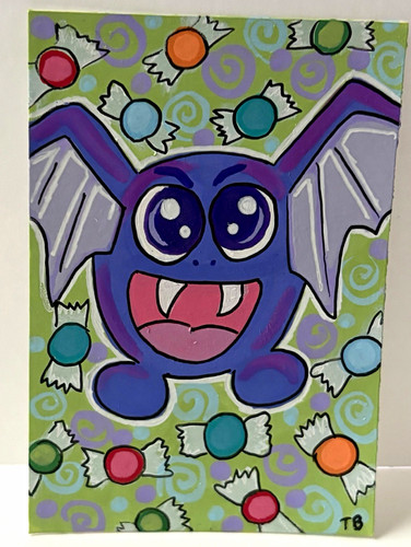 ACEO original art card Halloween bat acrylic candy hand painted ooak atc spooky