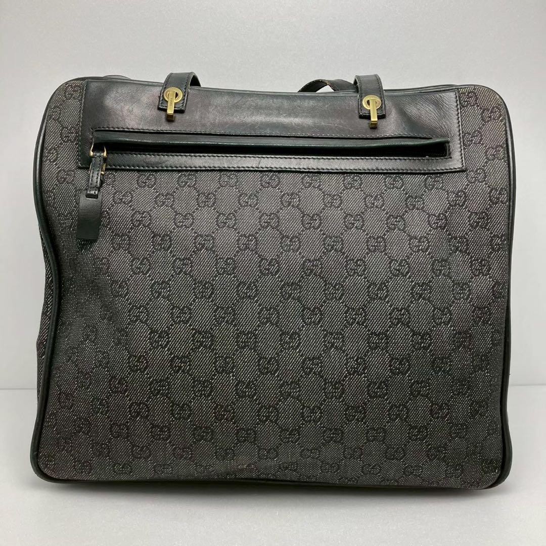 Gucci Black Tote Bag GG Canvas Leather From Japan