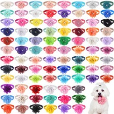 100 Pcs Valentine's Day Dog Collar Flowers Bulk Flowers Pet Bows Floral Cat A...