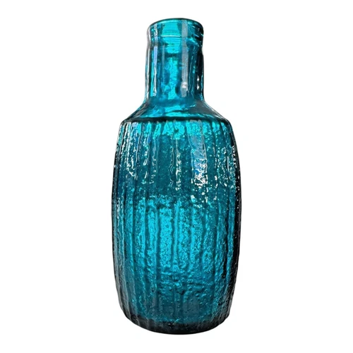 Vintage Teal Blue Texturized Ribbed Glass Vase - Blenko Style