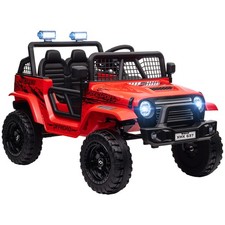 12V Kids Ride On Truck with Remote, 4 Suspension Wheels  LED Lights, Red