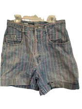 Vintage 90 s High Waist Denim Mom Shorts, Striped, Light Wash, 27.5 , Size 12