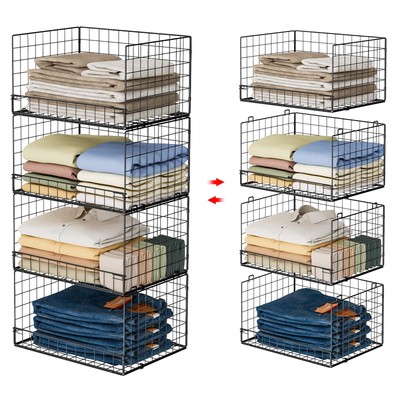 4-Tier Stackable Closet Organizers and Storage Shelves Clothes Shelf Basket Bins