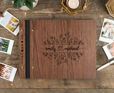 Rustic Custom Wooden Photo Album – Personalized Wedding Guest Book Keepsake