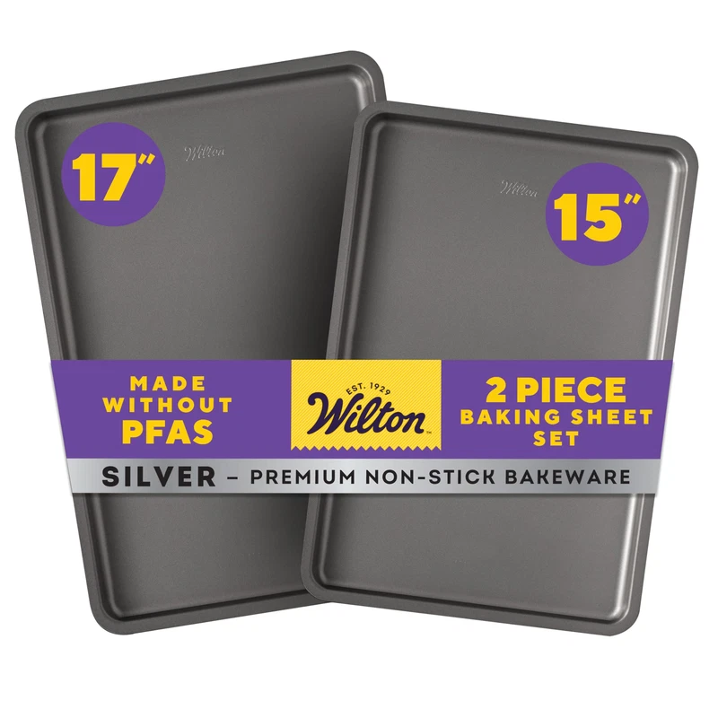 Wilton Silver 2- Piece Non-Stick Baking Sheet Set Stainless Steel Bakeware For
