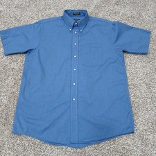 Arrow Wrinkle Free Mens 16.5 Regular Short Sleeve Button Up Blue Oxford Shirt