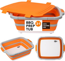 Large Collapsible BBQ Prep Tub with Locking, Plastic Cutting Board 4.22 Gal/16L