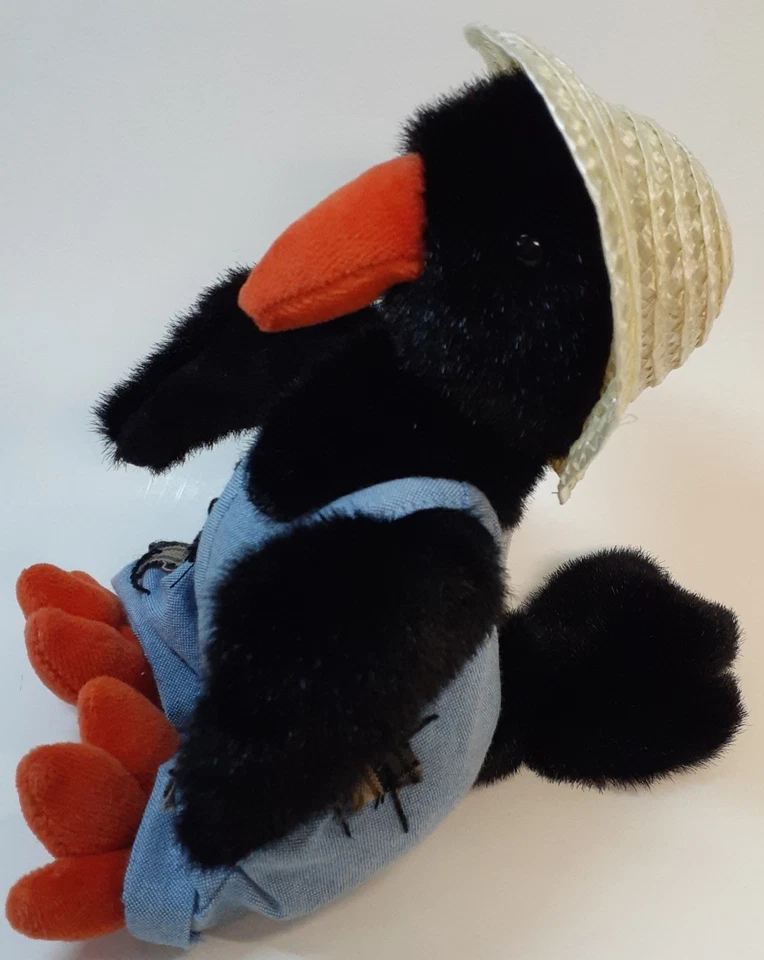 TY Vintage 1993 Beanie Babies CAWLEY The Crow 9" Plush Jointed Overalls Hat - Image 2 of 4