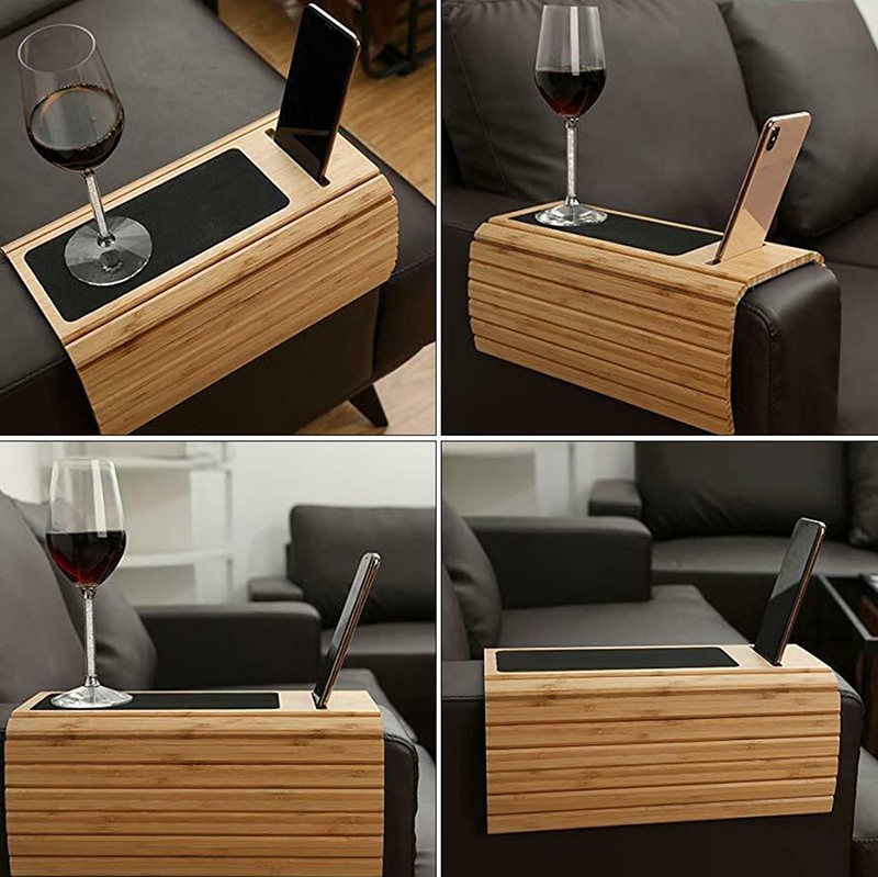 Bamboo Sofa Armrest Tray, Universal Couch Sofa Arm Table, Sofa Armrest