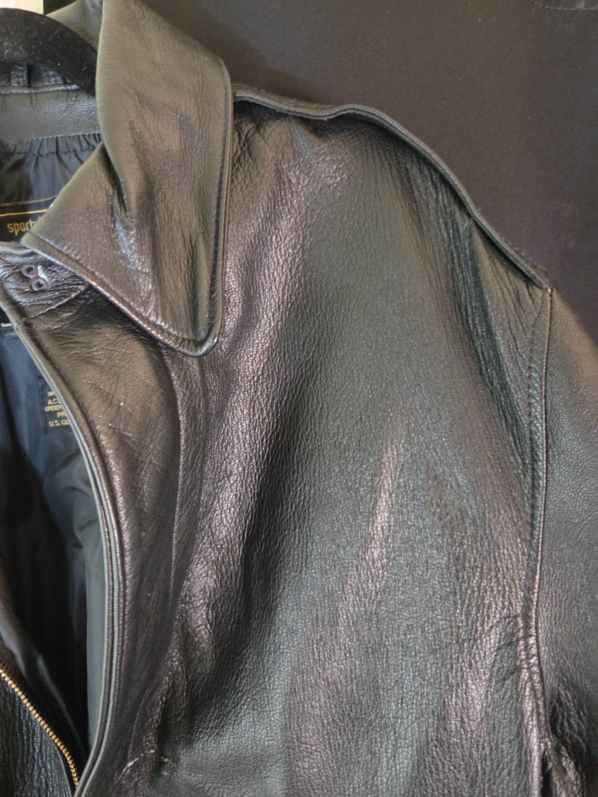 VTG 90s Sportys Pilot Shop A2 Flight Jacket Goatskin Leather Black Mens 42 USA image 6