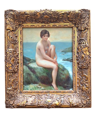Vintage Oil Painting Of Nude Female Gilded Gold Wooden Frame Small Signed Bass