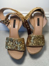Louis Vuitton Open Toe Sandals Gold Sequin Size 36 Women Authentic