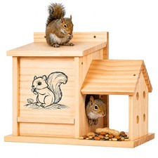 Squirrel House, Wood Squirrel Nest Box for Outside, Squirrel Feeder for Trees Ba