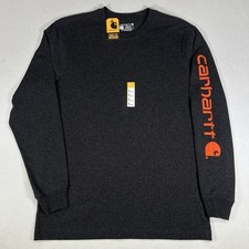NWT Carhartt Loose Fit Long Sleeve Heavyweight Logo T-Shirt Mens Small Gray