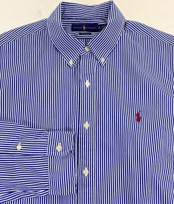 Ralph Lauren Polo Men's Classic Fit Button Down 100% Cotton Blue Stripe Shirt XL