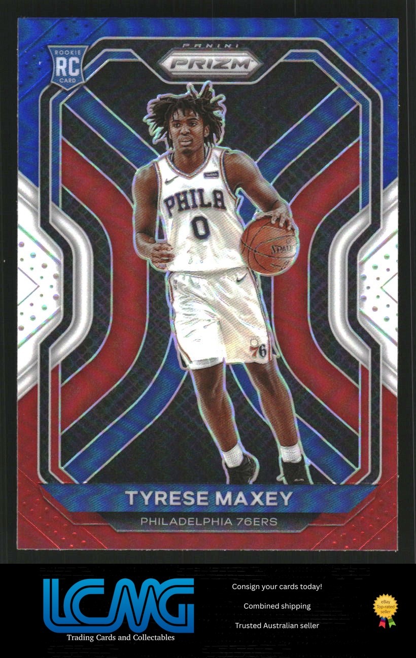 2020-21 Panini Prizm #256 Tyrese Maxey Red, White and Blue Prizms J6C
