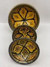 Moroccan Yellow Hand Painted Ceramic Decorative Bowls Set of 3