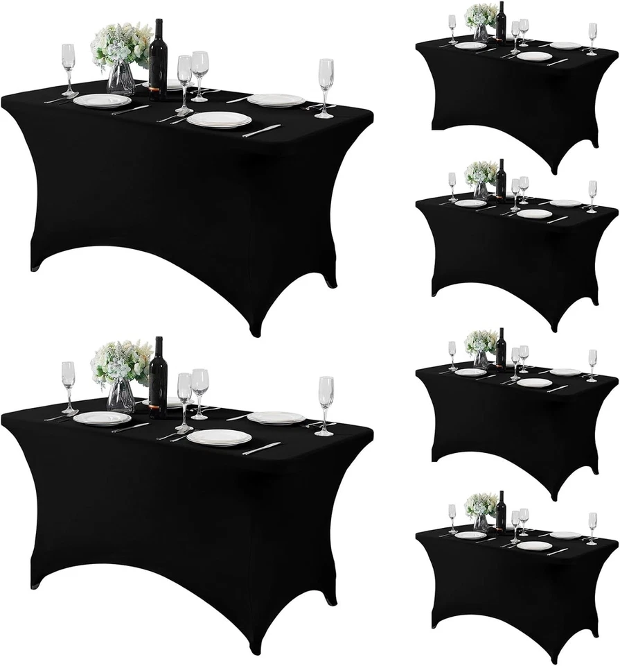 Elegant 6 Pack Stretchable Black Tablecloths for 4FT Events - Easy Care & Setup - Image 3 of 4