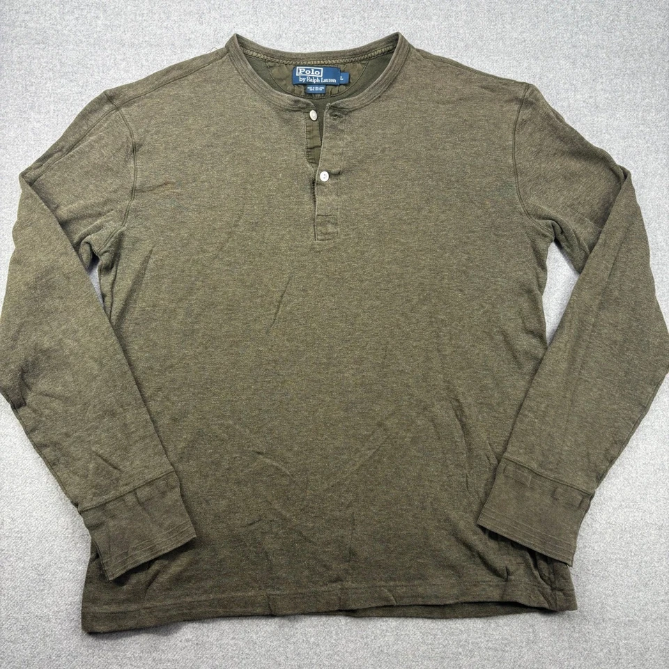Camisa Polo Ralph Lauren Henley Vintage Años 90 Para Hombre Grande Verde Oliva Preppy *DEFECTUOSA Foto 2 de 4