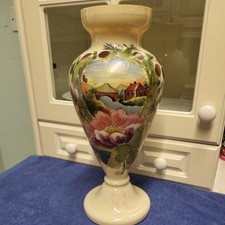 VINTAGE BRISTOL GLASS VICTORIAN COUPLE FLORAL VASE HAND PAINTED