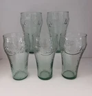 Set of 5 Vintage Coca-Cola Green Pebble Texture Drinking Glasses 16 oz Embossed