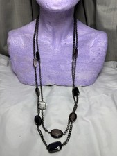 Express Layered Gunmetal Chain Necklace Black...