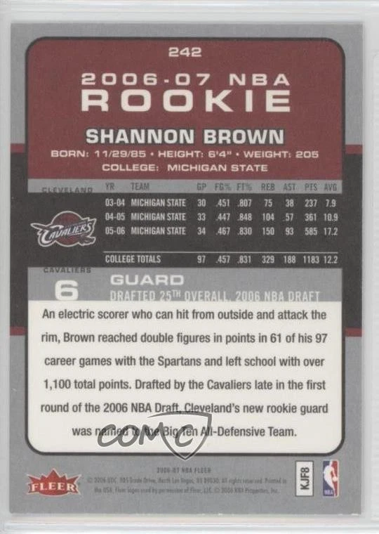 2006-07 Fleer 2006-07 NBA Rookie Shannon Brown #242 Rookie RC - Image 2 of 2