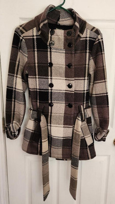 E-Studio Double Breasted Women's Brown Plaid Jacket, Small