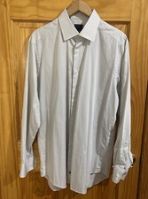 David Donahue Shirt Men 16.5 34/35 Button Up Long Sleeve White Gray Dress Stripe